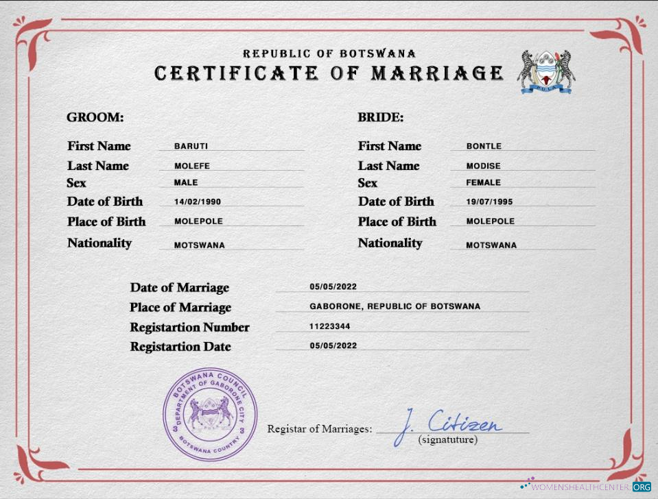 Download Botswana marriage certificate PSD template Photoshop template